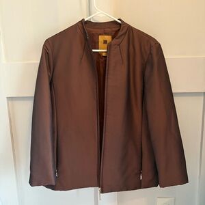 S.L RIAHH Women's Designer Jacket Size S-M Bronze Zip Front with Zip Pockets
